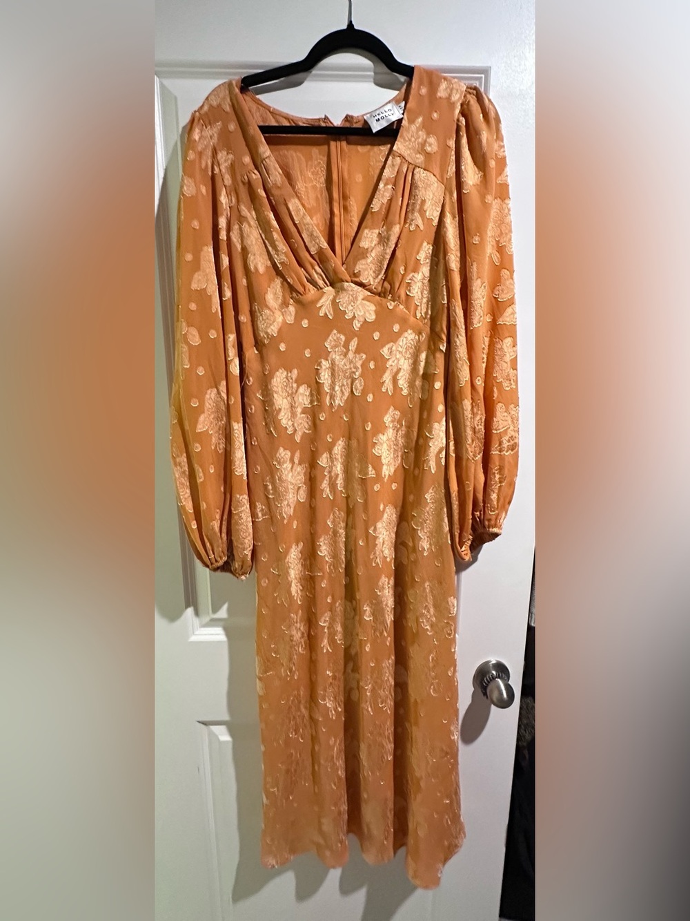 Hello Molly Orange Floral Long Sleeve Midi Dress